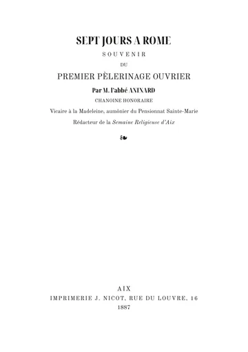 Couverture de l'édition : Sept jours à Rome