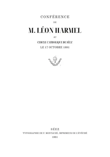 Couverture de l'édition : Conférence au Cercle catholique de Séez