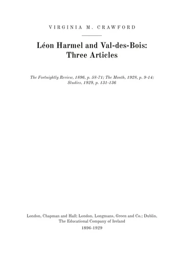 Cover of the edition: Léon Harmel and Val-des-Bois: Three Articles