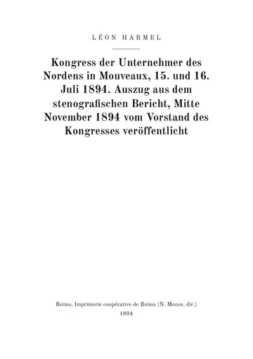 Umschlag der Ausgabe: Congrès des patrons du Nord à Mouveaux