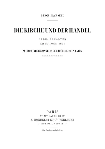 Umschlag der Ausgabe: L'Église et le commerce