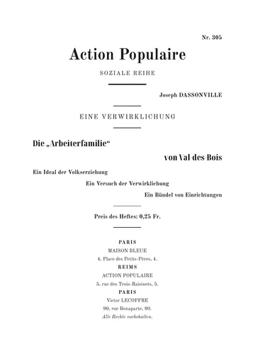 Umschlag der Ausgabe: La « Famille ouvrière » du Val-des-Bois