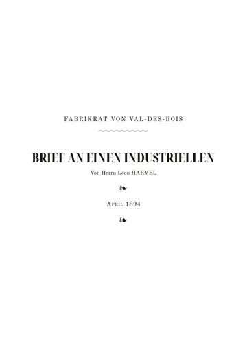 Umschlag der Ausgabe: Conseil d'usine du Val-des-Bois. Lettre à un industriel