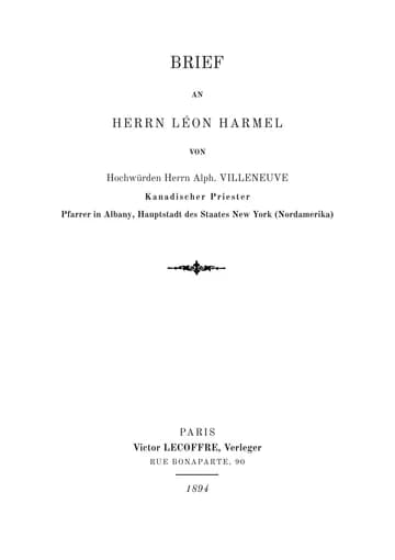Umschlag der Ausgabe: Lettre à M. Léon Harmel