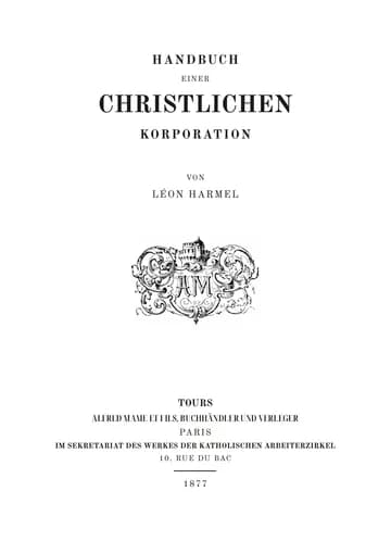 Umschlag der Ausgabe: Manuel d'une corporation chrétienne