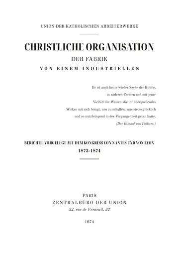 Umschlag der Ausgabe: Organisation chrétienne de l'usine