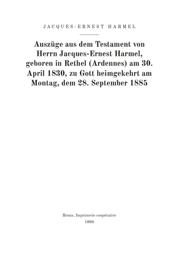 Umschlag der Ausgabe: Extraits du testament de Jacques-Ernest Harmel