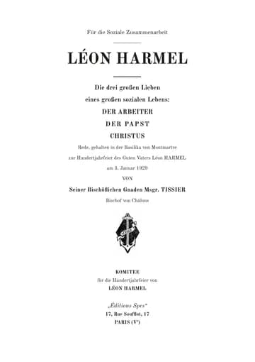 Umschlag der Ausgabe: Léon Harmel. Les trois grands amours d'une grande vie sociale