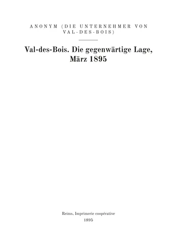 Umschlag der Ausgabe: Le Val-des-Bois. Situation actuelle