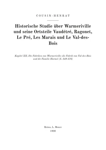 Umschlag der Ausgabe: Étude historique sur Warmeriville