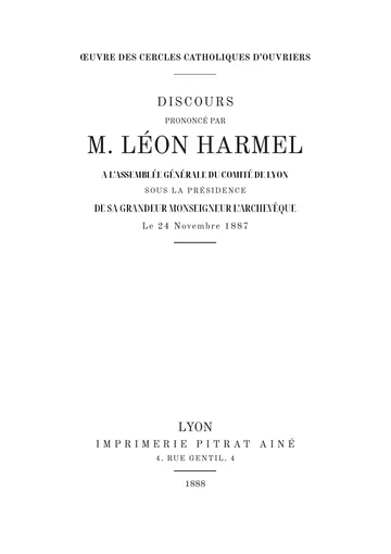 Couverture de l'édition : Discours à l'assemblée générale du comité de Lyon