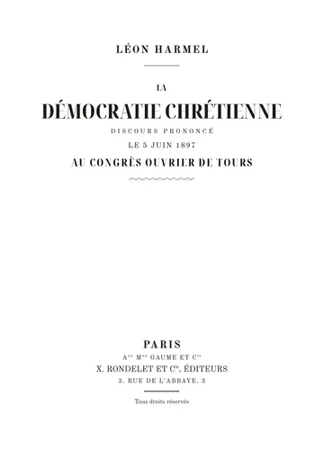 Couverture de l'édition : La Démocratie chrétienne