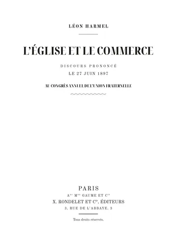 Couverture de l'édition : L'Église et le commerce