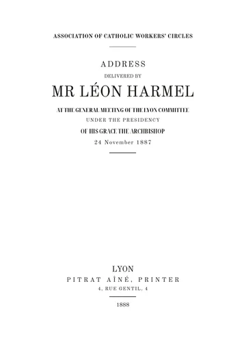 Cover of the edition: Discours à l'assemblée générale du comité de Lyon
