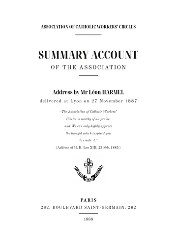 Cover of the edition: Exposé sommaire de l'Œuvre des cercles catholiques d'ouvriers