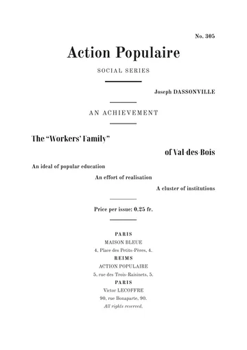 Cover of the edition: La « Famille ouvrière » du Val-des-Bois