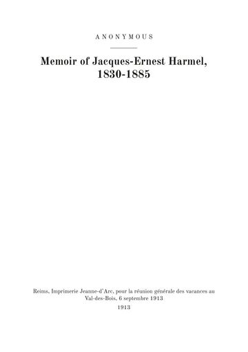 Cover of the edition: Notice sur Jacques-Ernest Harmel, 1830-1885