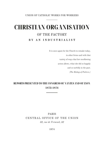 Cover of the edition: Organisation chrétienne de l'usine