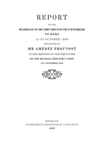Cover of the edition: Rapport sur le pèlerinage du premier groupe d'ouvriers français à Rome