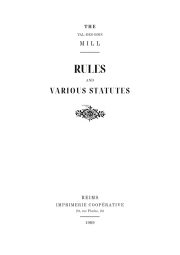 Cover of the edition: Usine du Val-des-Bois. Règlements et statuts divers