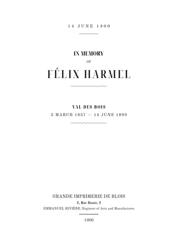 Cover of the edition: Souvenir de Félix Harmel