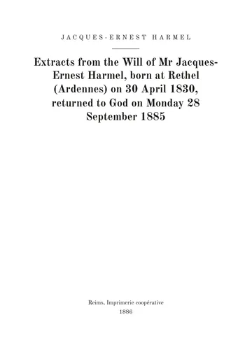Cover of the edition: Extraits du testament de Jacques-Ernest Harmel
