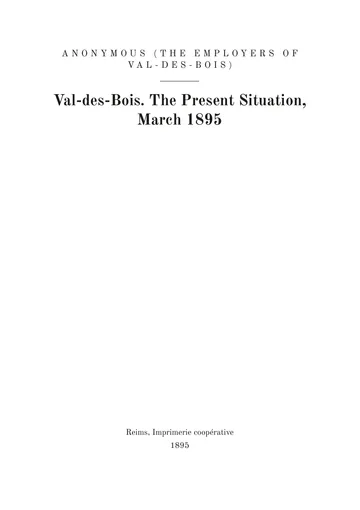 Cover of the edition: Le Val-des-Bois. Situation actuelle