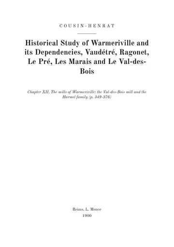 Cover of the edition: Étude historique sur Warmeriville