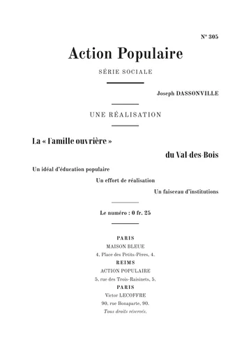 Couverture de l'édition : La « Famille ouvrière » du Val-des-Bois