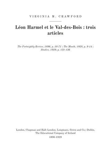Couverture de l'édition : Léon Harmel and Val-des-Bois: Three Articles