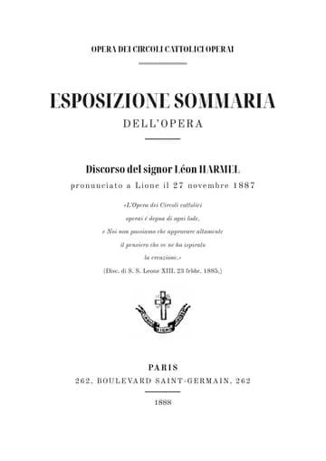 Copertina dell'edizione: Exposé sommaire de l'Œuvre des cercles catholiques d'ouvriers
