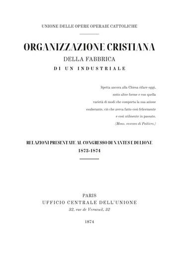 Copertina dell'edizione: Organisation chrétienne de l'usine