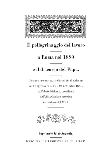 Copertina dell'edizione: Le Pèlerinage du travail à Rome en 1889 et le Discours du Pape