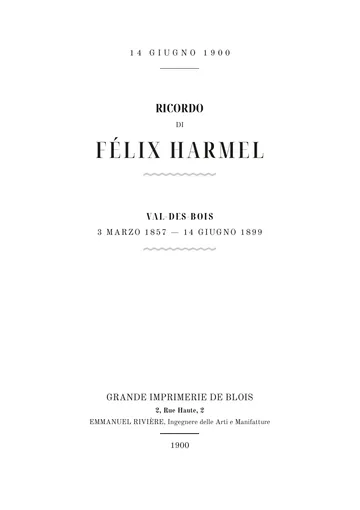 Copertina dell'edizione: Souvenir de Félix Harmel