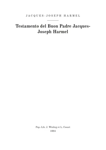 Copertina dell'edizione: Testament du bon père Jacques-Joseph Harmel