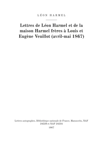 Couverture de l'édition : Lettres à Louis Veuillot
