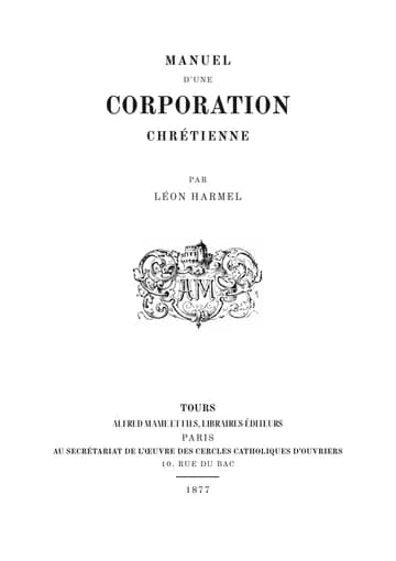 Couverture de l'édition : Manuel d'une corporation chrétienne