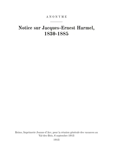 Couverture de l'édition : Notice sur Jacques-Ernest Harmel, 1830-1885