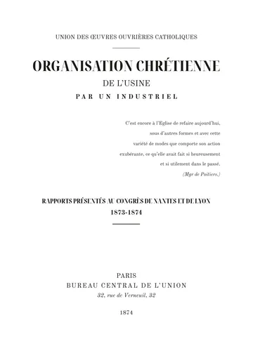 Couverture de l'édition : Organisation chrétienne de l'usine