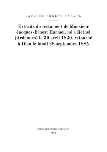 Couverture de l'édition : Extraits du testament de Jacques-Ernest Harmel