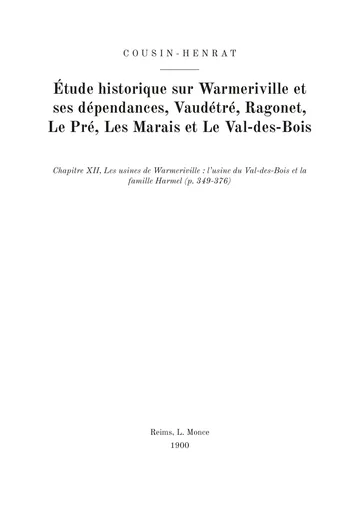 Couverture de l'édition : Étude historique sur Warmeriville