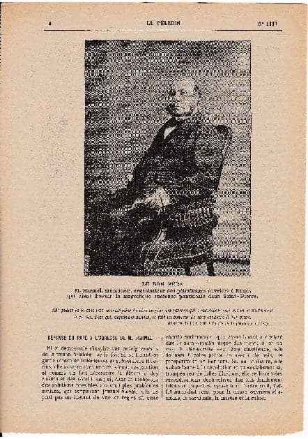A page of the weekly Le Pèlerin: Léon Harmel seated in an armchair, “who has just had the magnificent papal audience in Saint Peter's”.
